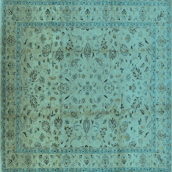 Ahgly Company Indoor Square Oriental Light Blue Traditional Area Rugs, 7' Square