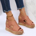 thumbnail image 3 of Rokment Womens Platform Wedge Gladiatoor Sandals 2026 Summer Fashion Casual Leather Pep Open Toe Cut-Out Chunky High Heels Slingback Dress Sandals for Woman Brown Size 7.5, 3 of 5