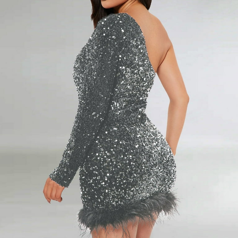 TMOYZQ Womens Homecoming Dresses One Shoulder Long Sleeve Sequin Sparkly  Sheath Backless Mini Short Prom Cocktail Graduation Dresses Wedding Guest  Dresses for Women - Walmart.com