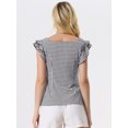 thumbnail image 3 of Top de verano a cuadros para mujer Blusa de manga con volantes y cuello cuadrado Negro S, 3 of 4