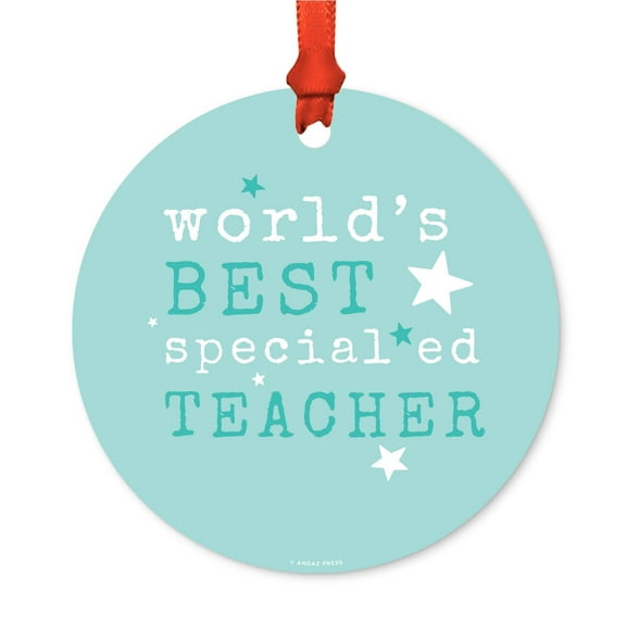 Round Metal Christmas Ornament, Special Education Teacher, Includes Ribbon and Gift Bag