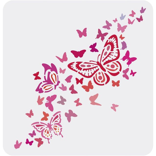 Plantillas para dibujar mariposas (30 x 30 cm). Plantillas cuadradas de plástico para decorar y pintar sobre madera, suelo, pared y tela.