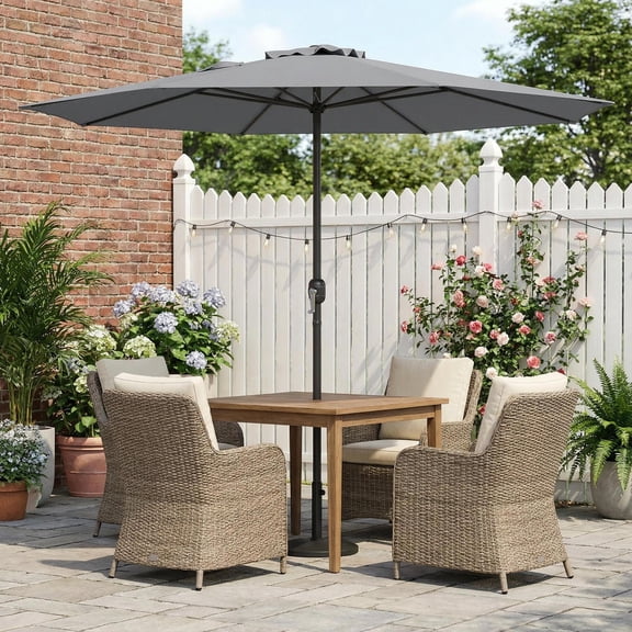 Topcobe 12 Feet Patio Umbrella with Crank Handle and 8 Sturdy Ribs, Outdoor Patio Table Umbrella for Garden Backyard Pool Deck-Navy