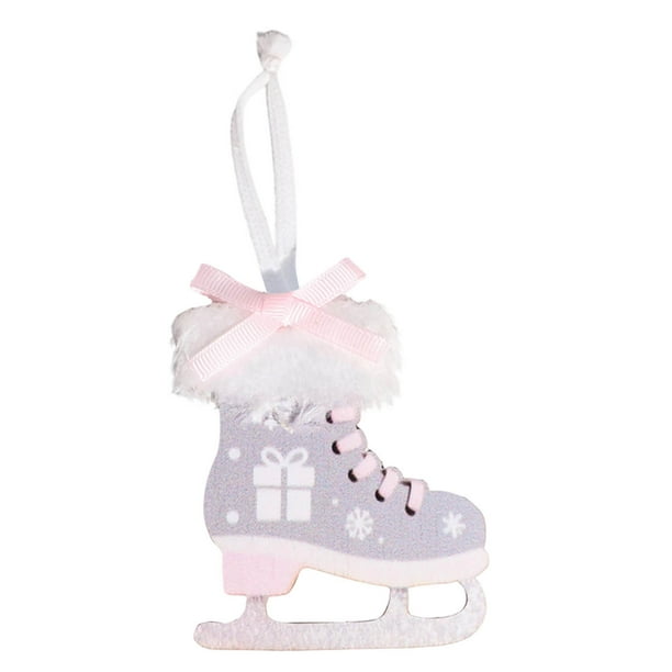 xihome Patines de terciopelo de madera, adornos para el rbol de Navidad para decoraciones navideñas