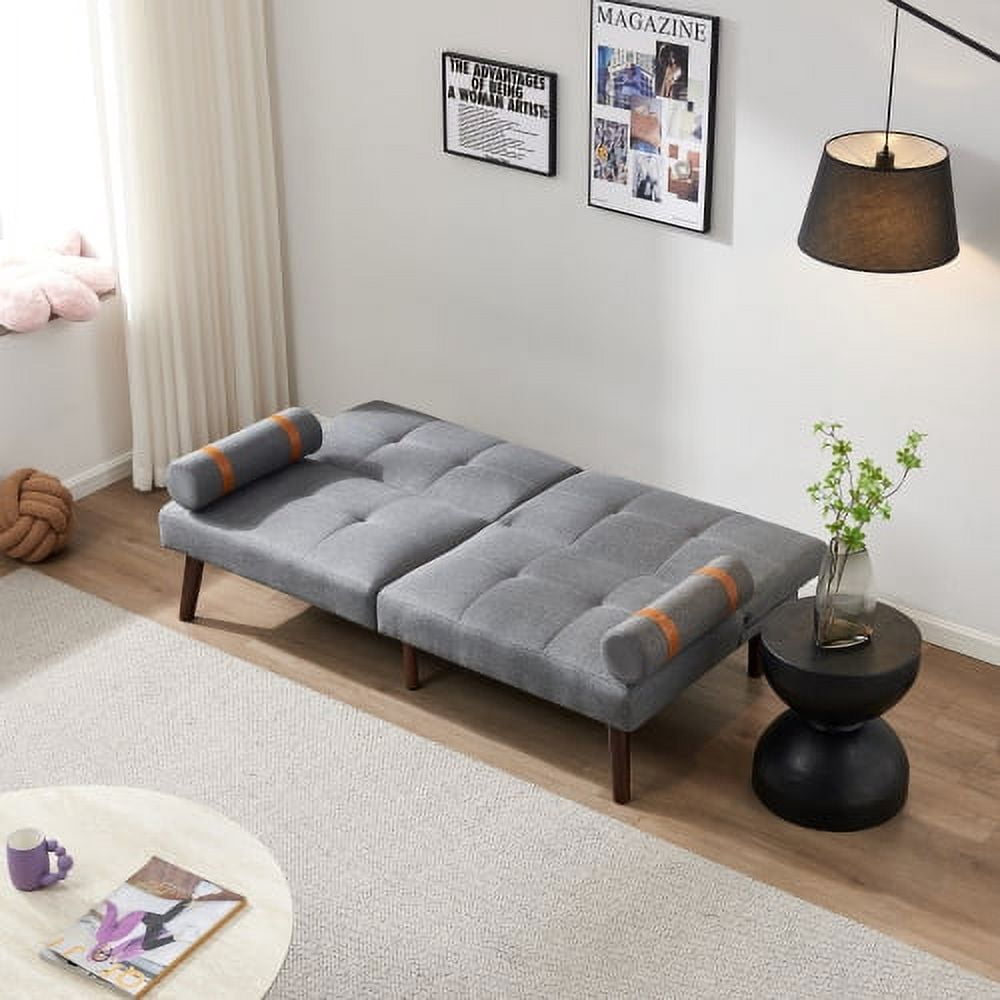 Leumius Modern Futon Sofa Bed, Convertible Folding Recliner Couch with Solid Wood Legs, Dark Gray