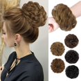 thumbnail image 1 of HMD cabello humano moño desordenado extensiones de cabello humano desordenado rosa moño pieza de pelo rizado moño con banda elástica extensiones de pelo despeinado Updo postizos para mujer (marrón c, 1 of 5