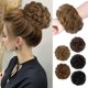 thumbnail image 1 of HMD cabello humano moño desordenado extensiones de cabello humano desordenado rosa moño pieza de pelo rizado moño con banda elástica extensiones de pelo despeinado Updo postizos para mujer (marrón c, 1 of 5