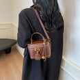 thumbnail image 2 of Sunyuer Women Retro PU Leather Bucket Bag Zipper Closure Small Crossbody Handbags with Pendant Shoulder Tote Handbag Casual Shopper, 2 of 17