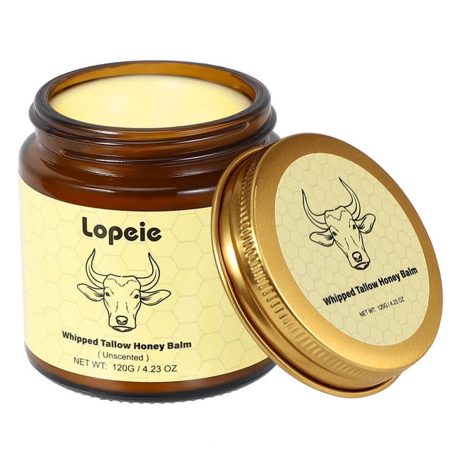 Crema hidratante Lopeie de sebo de ternera orgánica alimentada con pasto con miel, 125 ml