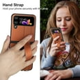 thumbnail image 3 of Case for Samsung Galaxy Z Flip 4 5G (2022) with Strap, PU Leather Back Cover + Hard PC Protective Shell Phone Case for Z Flip4 - Brown, 3 of 14