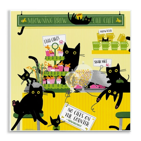 Stupell Industries Silly Cat Café Bakery Animals Painting Unframed Art Print Wall Art, 12 x 12