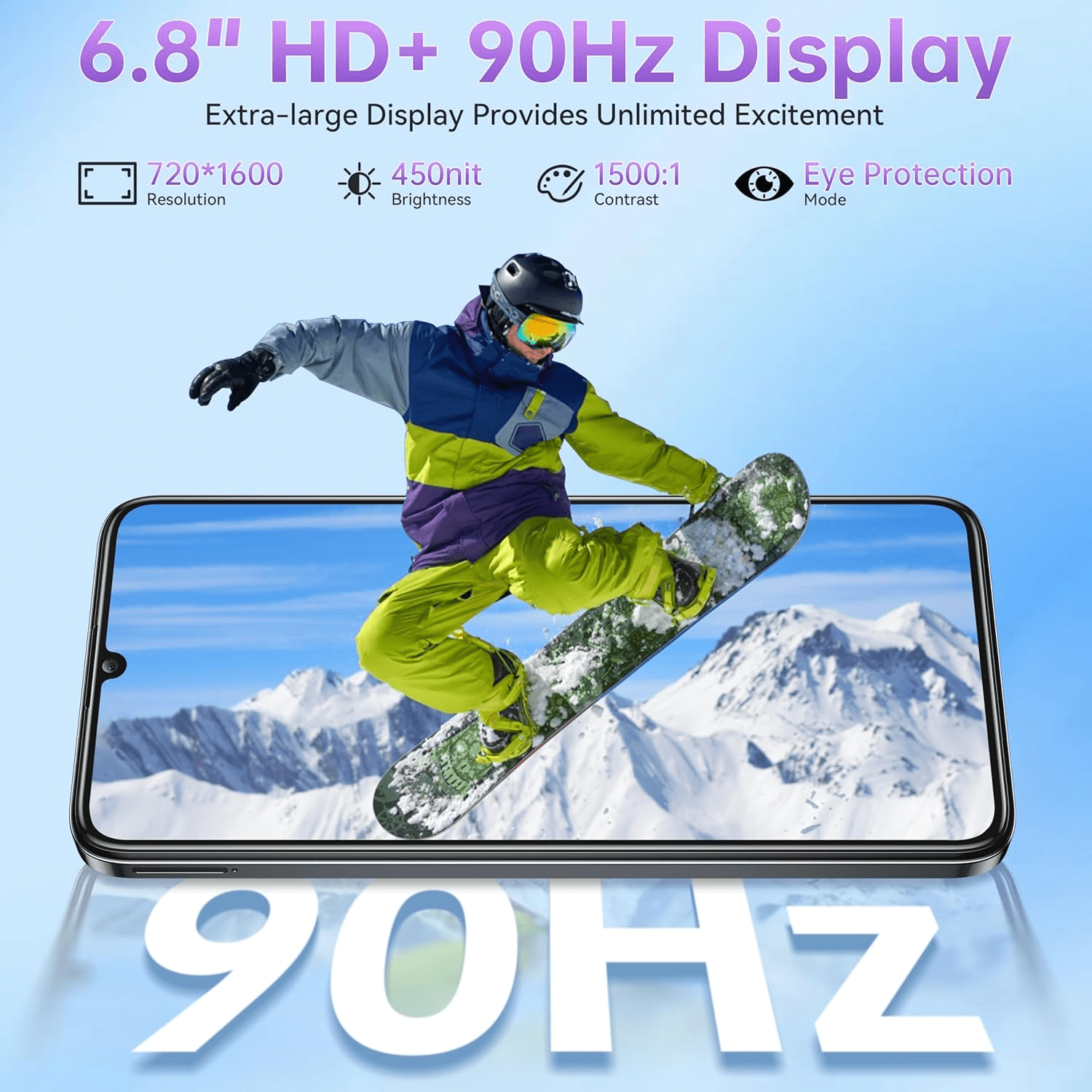 OUKITEL C51 Unlocked Cell Phone - 16GB+128GB/SD 1TB Android 14 Phones, 6.8" HD+ Screen, 5150mAh Battery Mobile Phones, 13MP+5MP Camera, Three Slots, Face ID/Fingerprint, GPS, OTG, T-Mobile