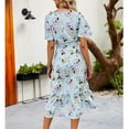 thumbnail image 6 of Women Casual Short Sleeve V Neck Midi Dress Floral Print Elastic Waist Loose Summer Dresses Boho Flowy Ruffle Dress, 6 of 7