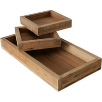 Farmhouse Trays, Set of 3, Decorative, Nesting, 1 Rectangle and 2 Square, Wood, 13.75