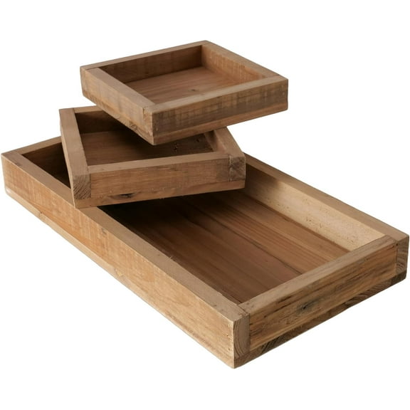 Farmhouse Trays, Set of 3, Decorative, Nesting, 1 Rectangle and 2 Square, Wood, 13.75
