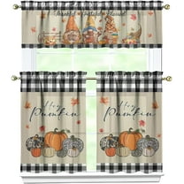 Fall Pumpkin Kitchen Curtains Valances and Tiers Set for Windows, Autumn Gnome Buffalo Plaid Bathroom Window Curtain Valance 3 Piece Sets,Thanksgiving Kitchen Decor for Living Room,54"x 36"