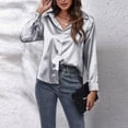thumbnail image 5 of JWZUY Women's Casual Satin Silk Silks Long Sleeve Button Down Shirt Formal Work Blouse Top Drop Shoulder Solid Color Tops Gray L, 5 of 7