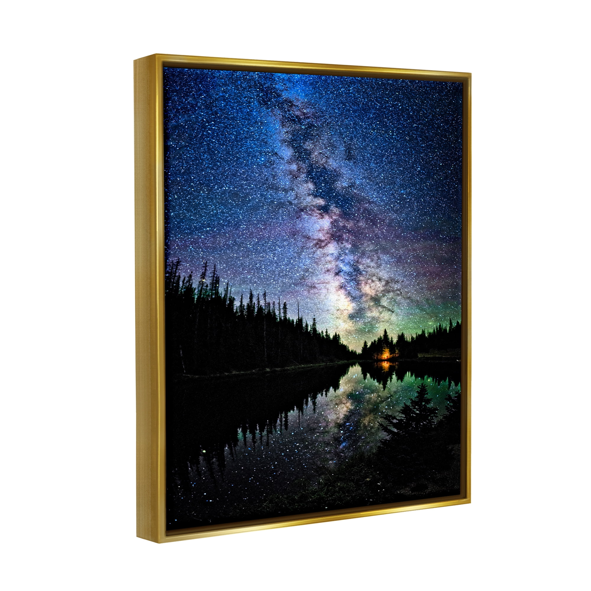 Stupell Industries Nebula Over Lake Landscape Nature Photography Gold Floater Framed Art Print Wall Art, 17 x 21