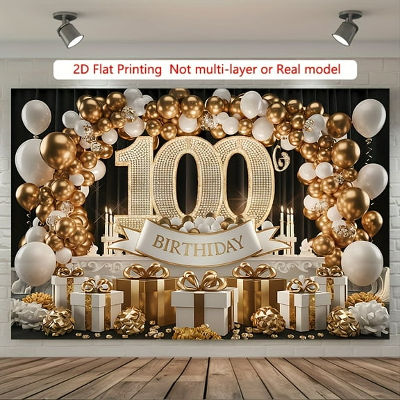 100th Happy Birthday Backdrop Elegant White Golden Balloons Arch 100th Birthday Photography Background Glitter Diamond 100Years Old Birthday Party Decorations Banner Supplies Photo Booth Props