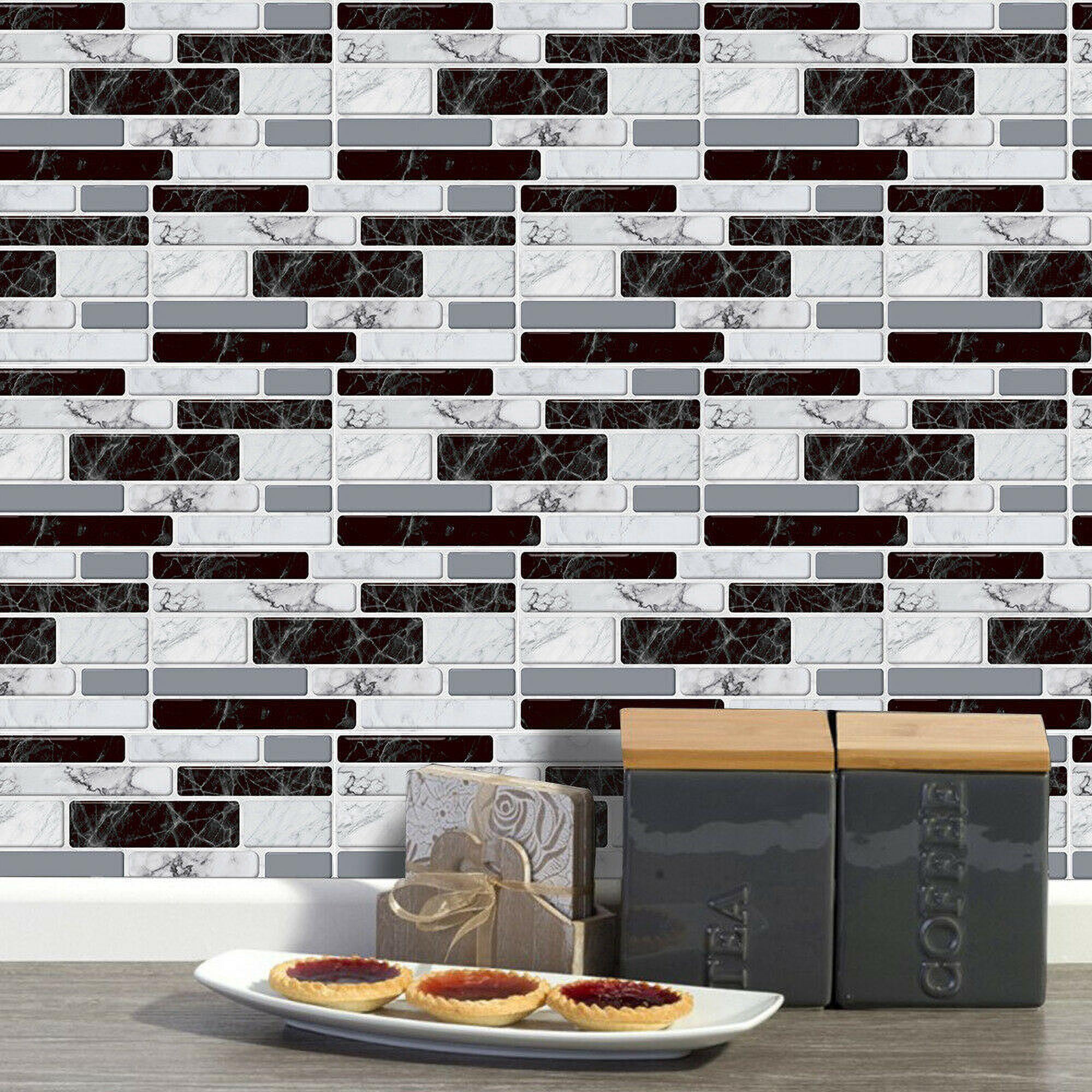 Amerteer 27Pcs 3D Stone Brick Self Adhesive Tile Sticke, 7.87"x3.94" Peel and Stick Backsplash Tile for Kitchen, Marble Grey