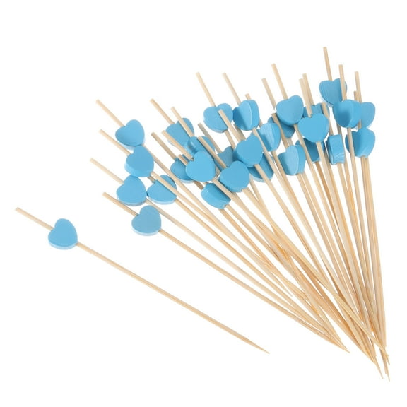 Bamboo Cocktail Toothpicks Heart Drink Fruit Picks Cocktail Skewers 100Pack Blue