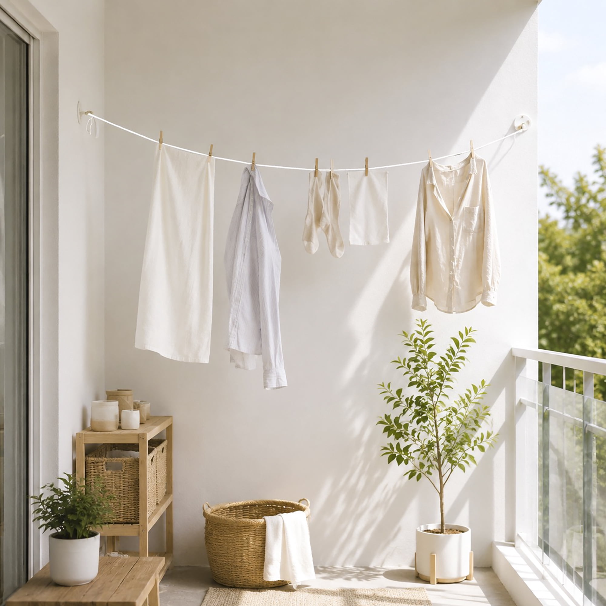 Mainstays Elastic Bungee Clothesline, with Integrated Clothes Pins & Non-Slip Spacers, 50ft.