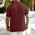 thumbnail image 6 of Vmvidoty Men's Basic Short Sleeve Stand Up Collar Button T-Shirt Wine L, 6 of 9