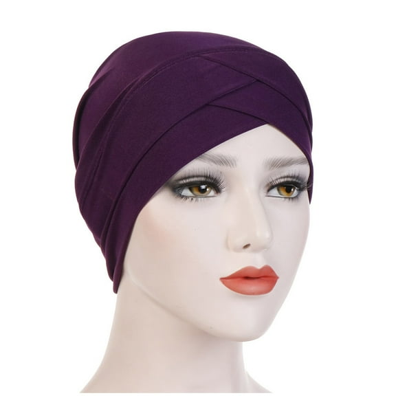 ZHENHONG Turbans for Women Women Stretch Cloth Forehead Cross Indian Hat Crystal Linen Turban Hat Muslim Bottoming Hat Turban Head Wraps