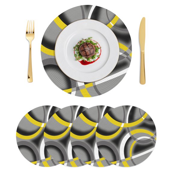 Round Placemats Yellow Grey Geometric Circle 15 inch Set of 4 Table Mats for Dining Table Modern Abstract Lines Heat Resistant Non-Slip Kitchen & Home Decorative Place Mat Set