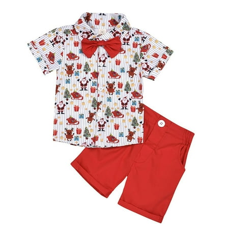 

Baby Boy Dress Shirt Christmas Clothes Toddler Kids Baby Boy Santa Deer Print Short Sleeve Bowtie T Shirt Red Shorts Gentleman Suit Xmas 2pcs Outfits Set Girls Soccer Sweatsuit