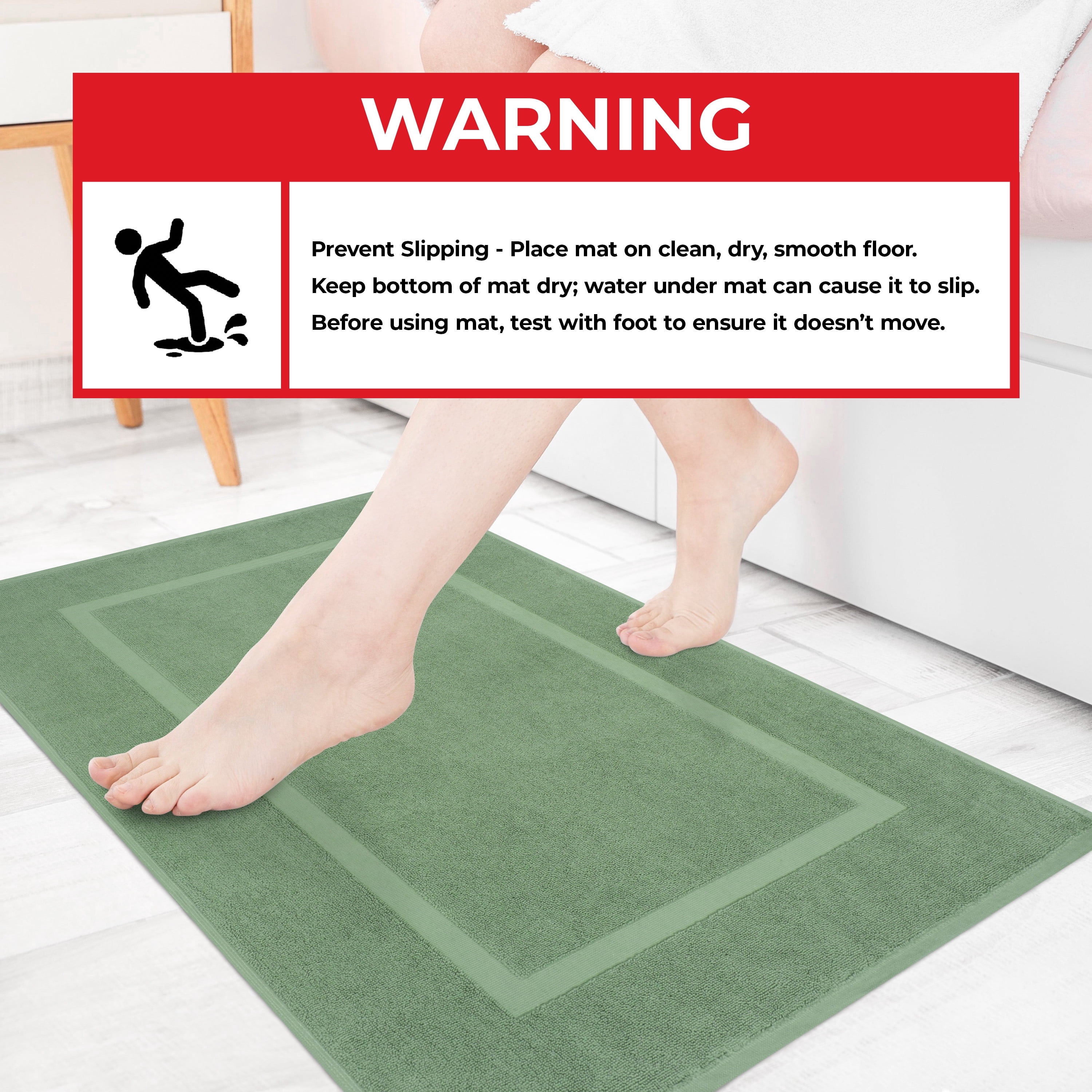 Cotton Paradise 100% Cotton Bath Mats for Bathroom Floor Set of 2 Pack, 20x34 Soft Absorbent Washable Quick Dry Tub Bathmat, Sage Green