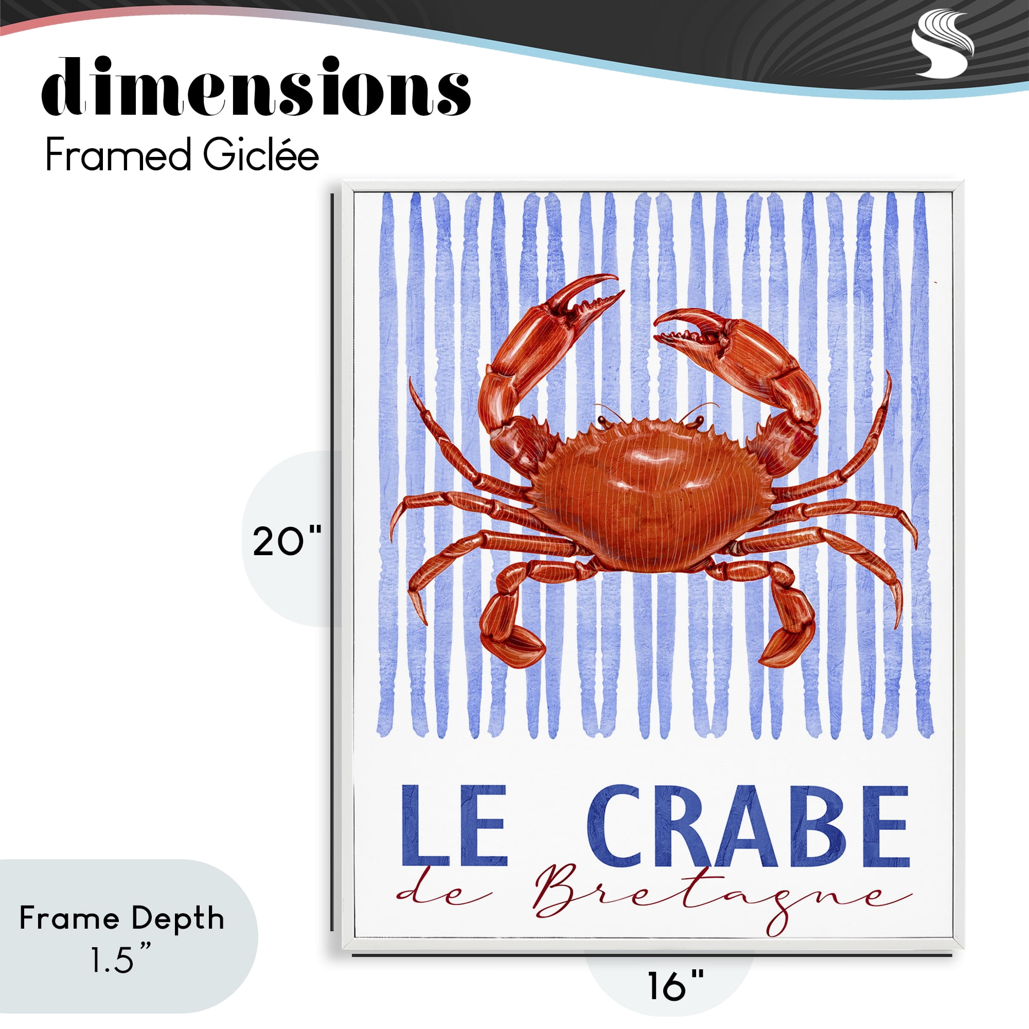 Stupell Industries Le Crabe Nautical Stripes White Framed Giclee Art, design by Kim Allen