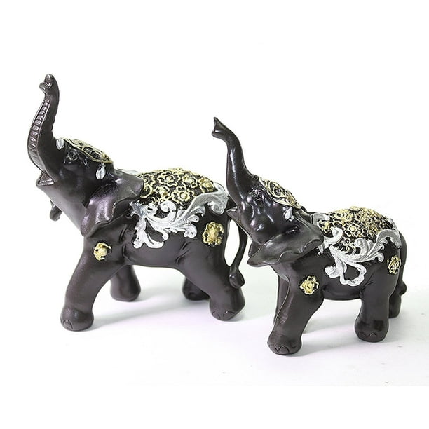 Juego de 2 estatuas de tronco de elefantes negros Feng Shui, figura de la suerte, regalo, decoración del hogar