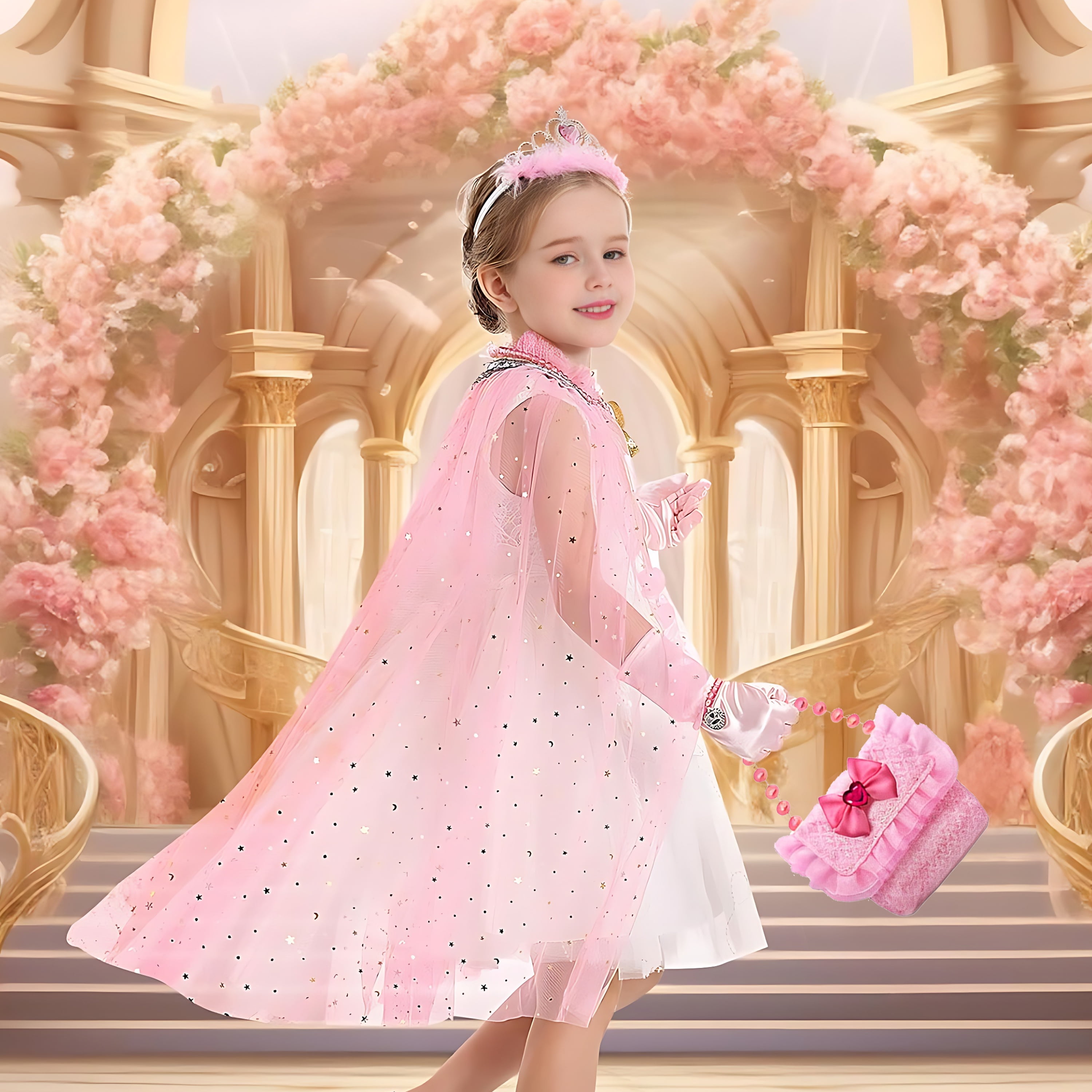 dress up play pink Dress Up Set for Girls, Princess Clothes for Little Girls, 9 Piece Set Pink Princess Toddler Costume Set, Little Girl Toys Pretend Play, Role Play,