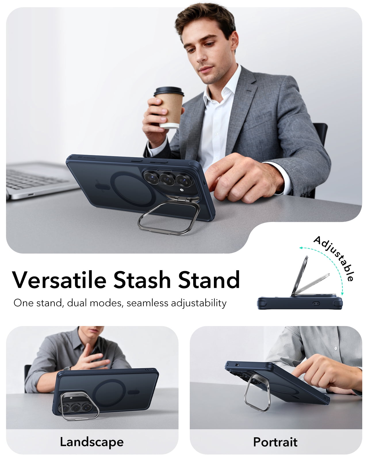 ESR Magnetic Case for Galaxy 2026 Plus Phone Case with Stash Stand, Compatible with MagSafe, Military-Grade Protection, Scratch-Resistant Back Cover, Frosted Blue