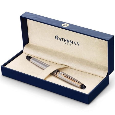 Waterman Stainless Steel Expert Fountain Pen for 23k Gold Trim Fine Nib with Ink Cartridge, Blue