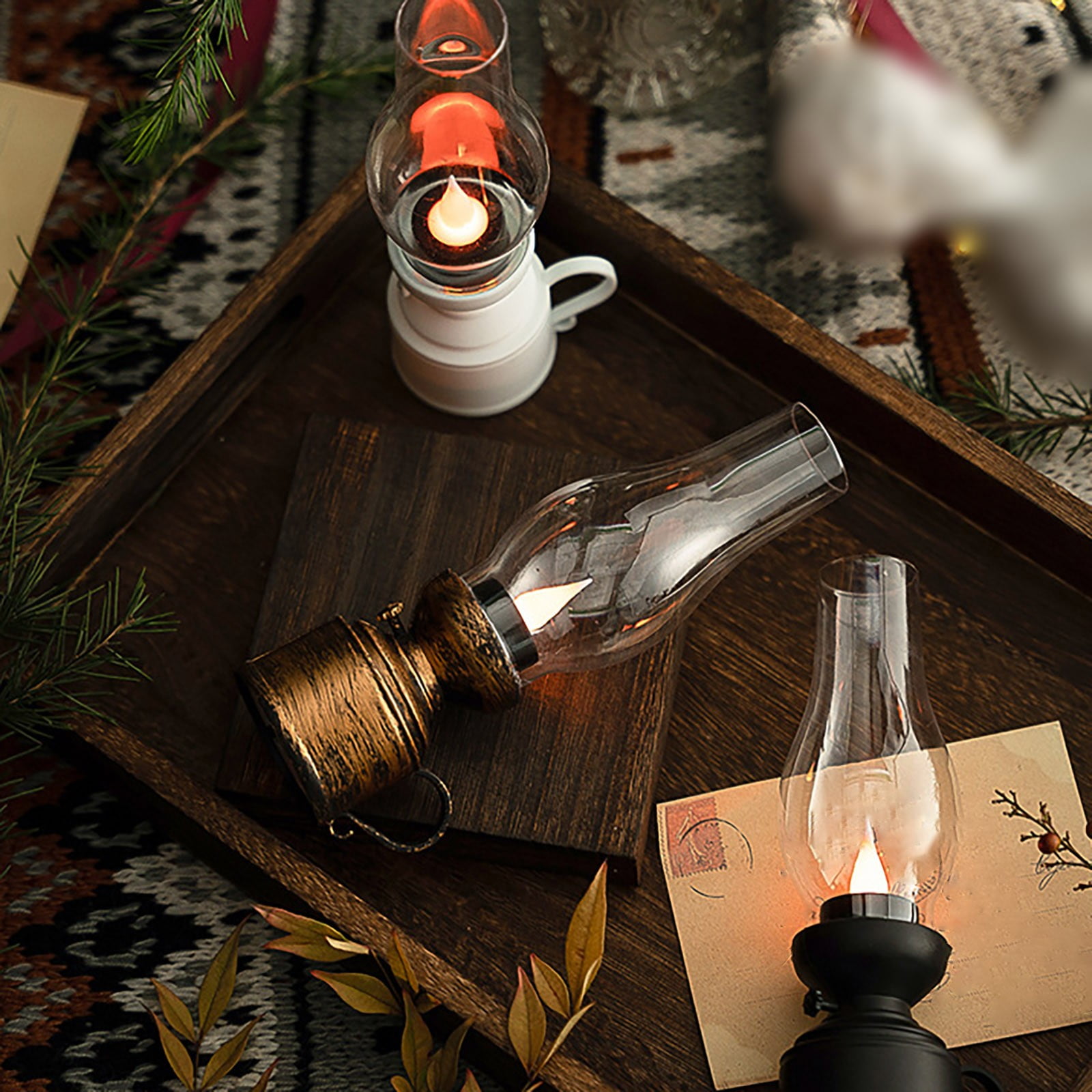 Vintage Flameless Kerosene Lamp LED Battery Operated Table Lamp, Retro Oil Lantern for Bedroom, Living Room & Emergency Lighting | Indoor Decorative Ambient Light,Halloween Christmas Gift