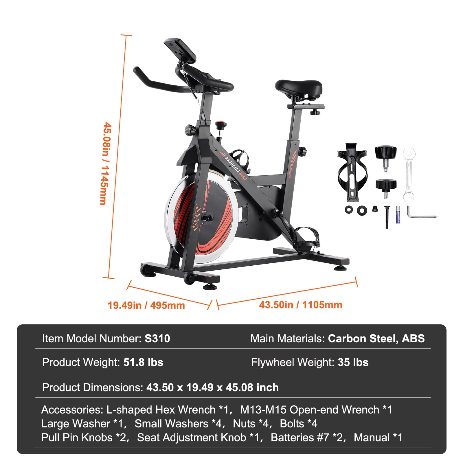 KFFKFF Fitness Bicycle, Magnetic Tension Control Stationary Cycle, Home Cardio Indoor Bike, Quiet Belt Operation, Cozy Seat Pad, Digital Display, Robust Flywheel