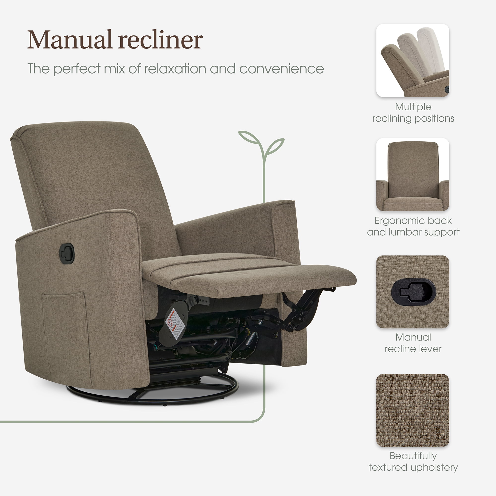 Evolur Raleigh Basic Glider |Recliner| Rocker, Light Truffle