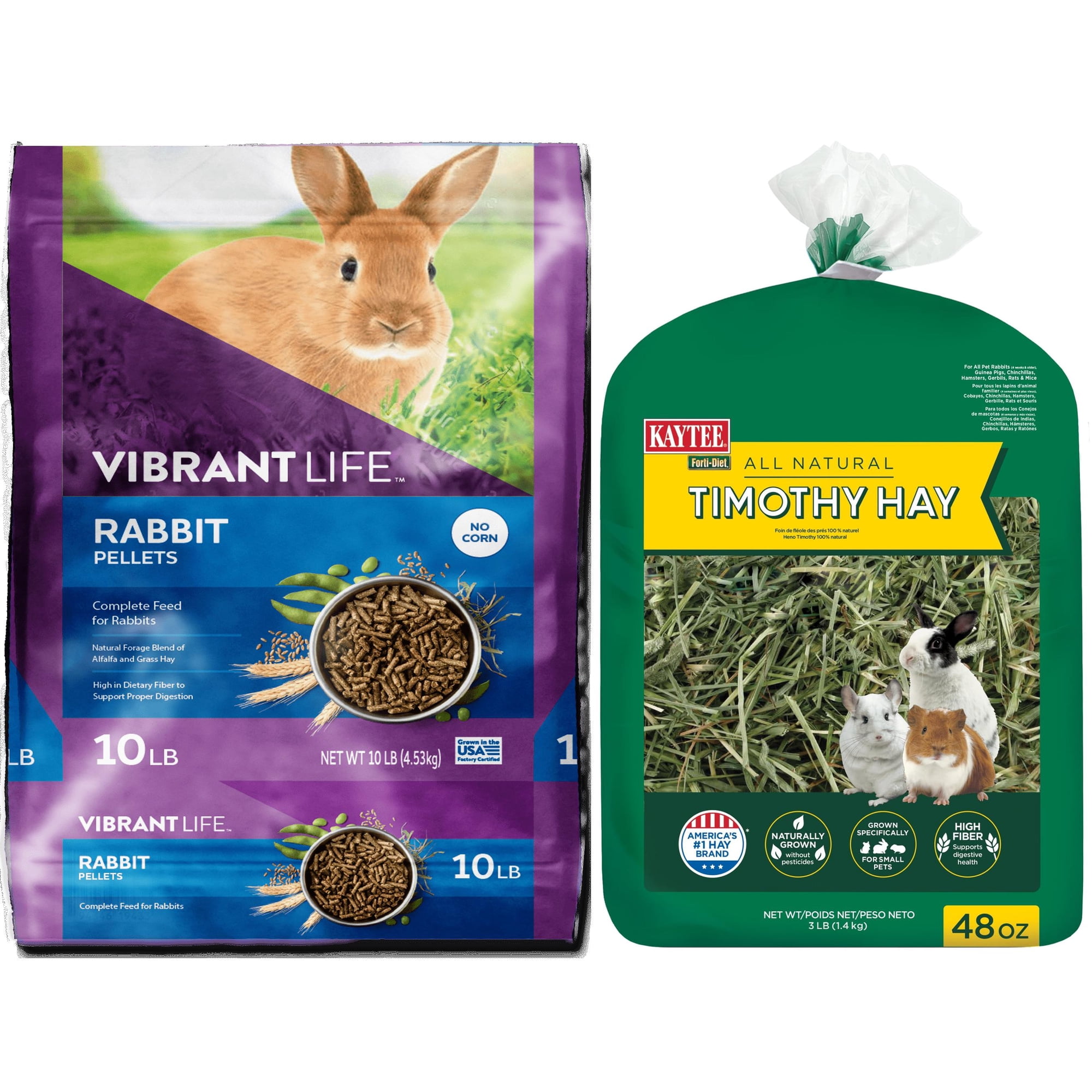 Vibrant Life Rabbit Food, 10Lb + Kaytee Timothy Hay, 48Oz