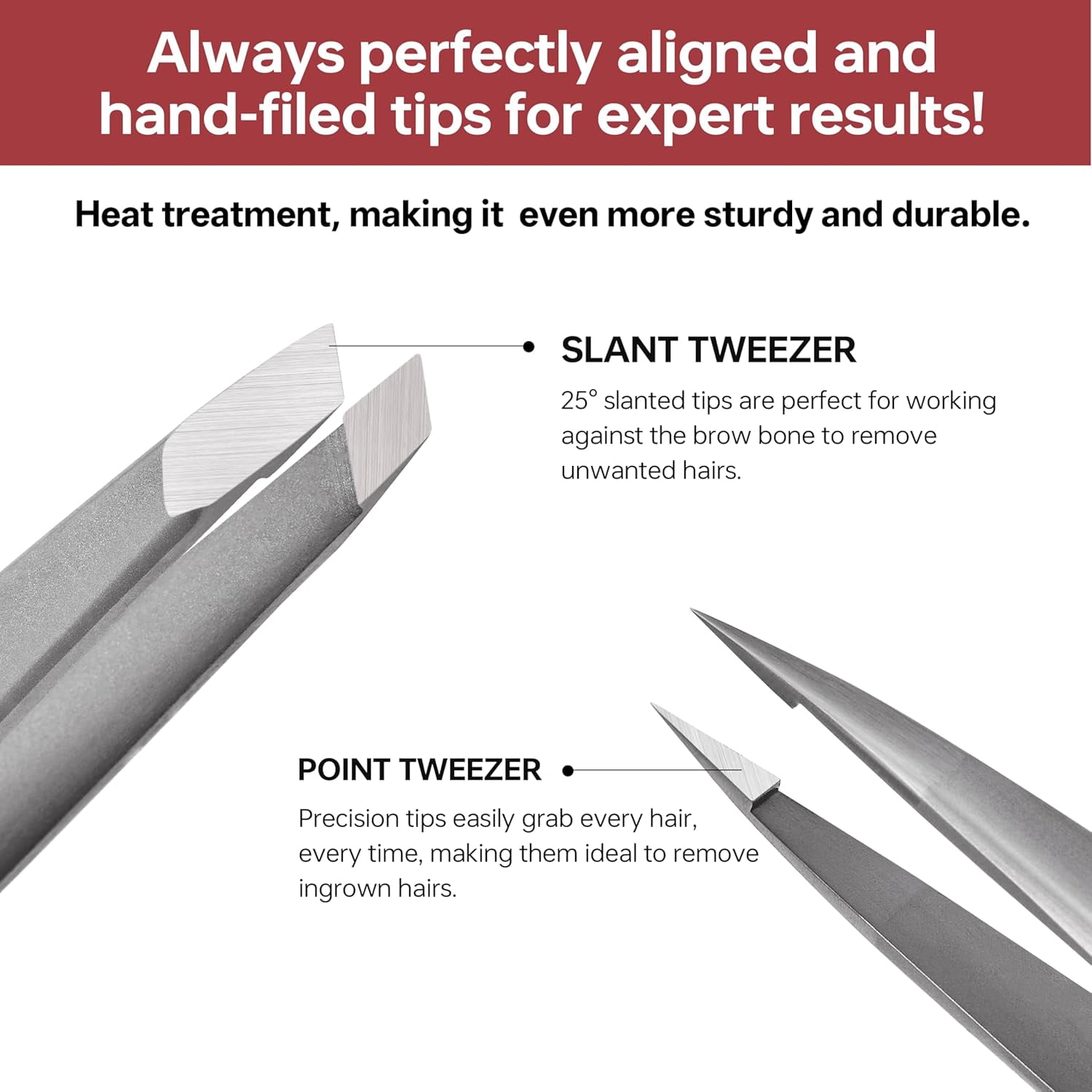 Eyebrow Tweezers, Precision Slant Design with Comfortable Handle and Travel Case