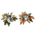 thumbnail image 2 of Kaireo Halloween Table Centerpiece Candle Holder with Pumpkin Design and Artificial Floral Ring, LED Candle Included for Spooky Fall Dinner Decor – Orange and White, 2 Count, 2 of 5