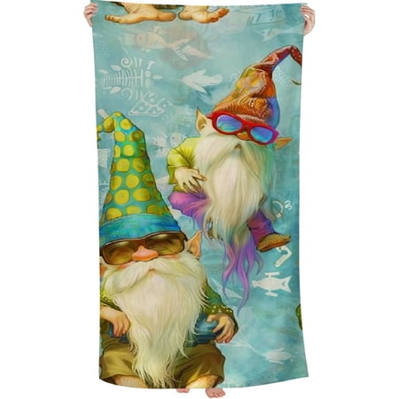Beach Gnomes on The Beach Printed Microfiber Sand Free Pool Lightweight Oversized Quick Dry Absorbent Compact Travel Must Have for The Swimming Summer Cruise Ship Essentials
