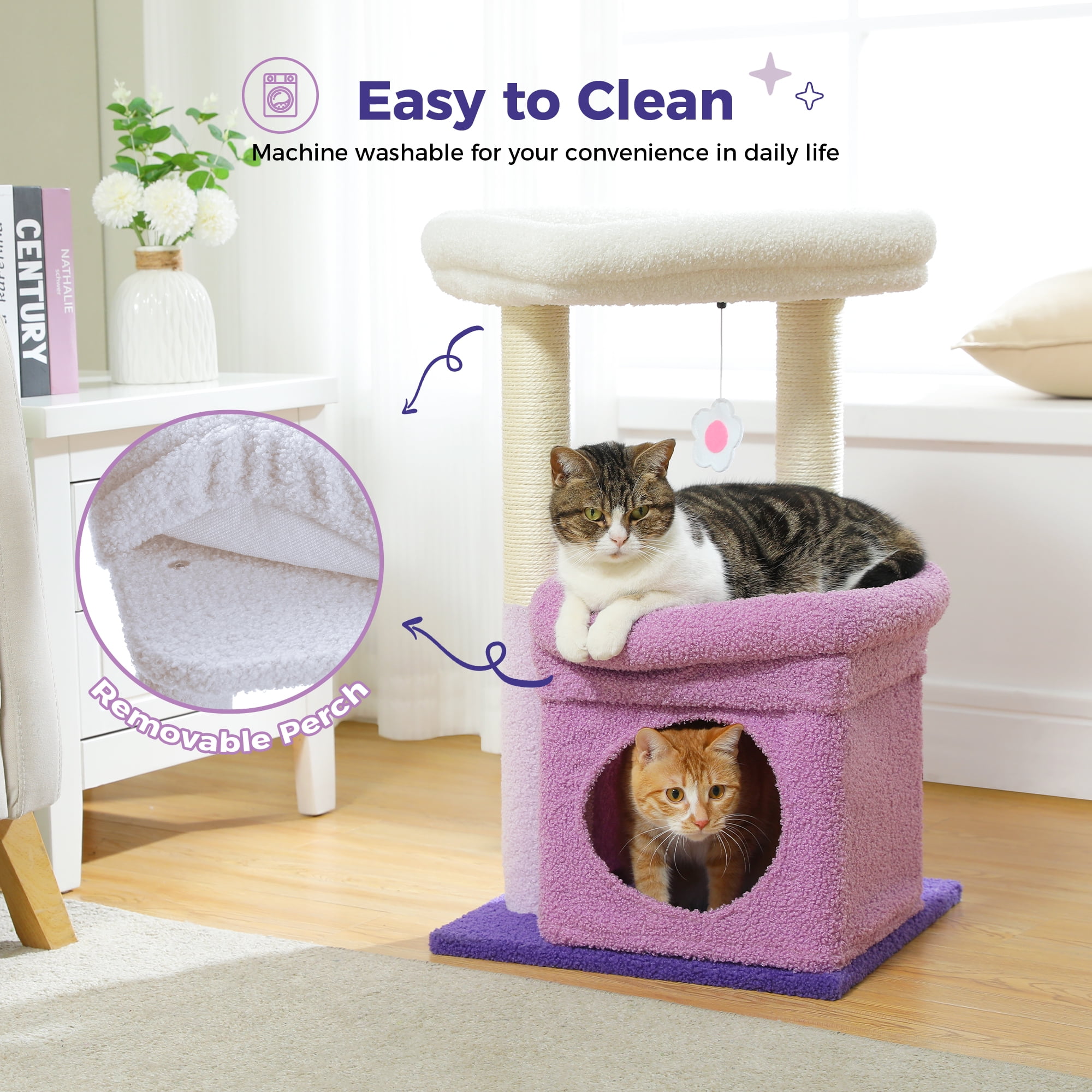 PAWZ Road Cat Tree Condo 27" Cat Tower with Large Top Perch and Scratching Posts for Kittens and Medium Cats, Purple