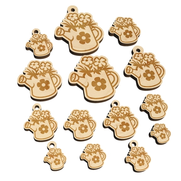 Cute Watering Can with Flowers Wood Mini Charms Shapes DIY Craft Jewelry - No Hole - 12mm (26pcs)