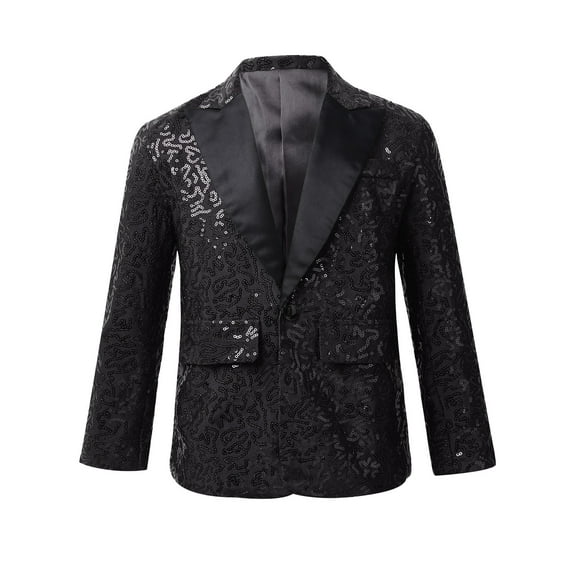 Nyeemya Boys Shiny Sequins Long Sleeves Latin Jazz Dance Jacket Tuxedo Suits Blazer for Wedding Pageant Prom Party Black 12