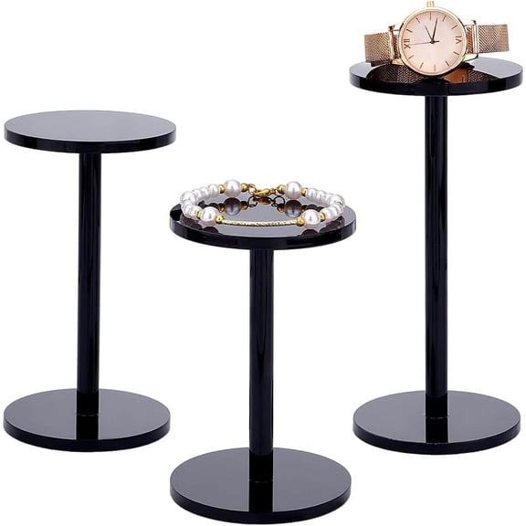 3pcs Acrylic Display Riser 3 Sizes Black Barbell Pedestal Display Riser 4.7~6.4 Inch Long Round T-Shape Display Rack for Collectibles Perfume Jewelry Cosmetics Wedding Party Decoration Making DIY