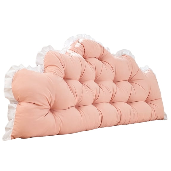 Dorm Headboard Pillow, Crown Shape Ruffle Backrest Cushion, 35Inch Length Large Soft Bed Rest Wedge Pillow for Bed Reading Pillow Adult Couch Sofa Backrest Pillow