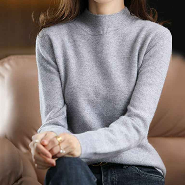 Sweaters for Women Mock Turtleneck Sweater Pullover Solid Color Loose  Sweater Thickened Bottoming Shirt Winter Fall Clothes 2023 Grey