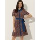 thumbnail image 3 of Vestido Camisero Floral Con Cinturón Y Cuello En Contraste De Manga Corta Para Mujer Azul Oscuro S, 3 of 5